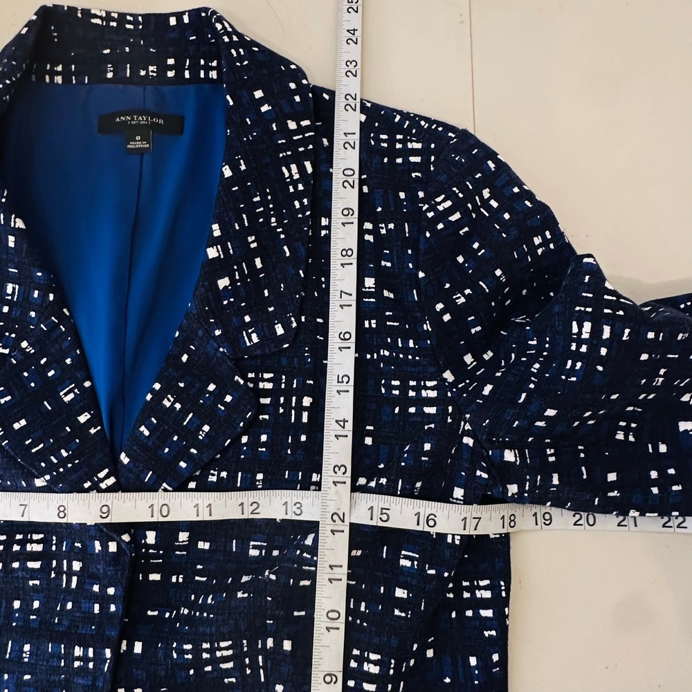 Ann Taylor Blazer Womens 8 Blue Print Career Work Office - Picture 6 of 8